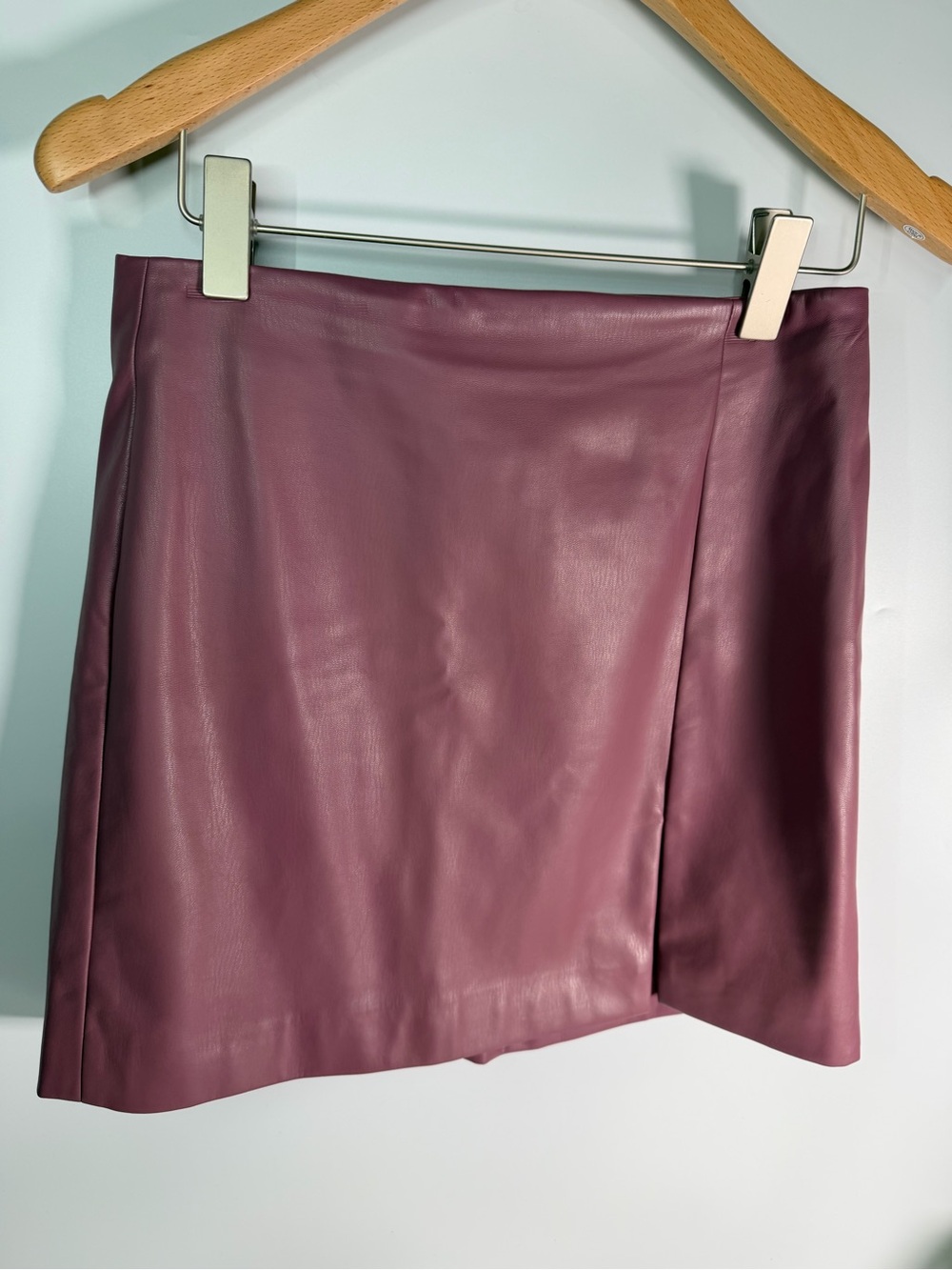 Anthropologie Maeve Mauve Faux Leather Wrap Mini Skirt Size 4